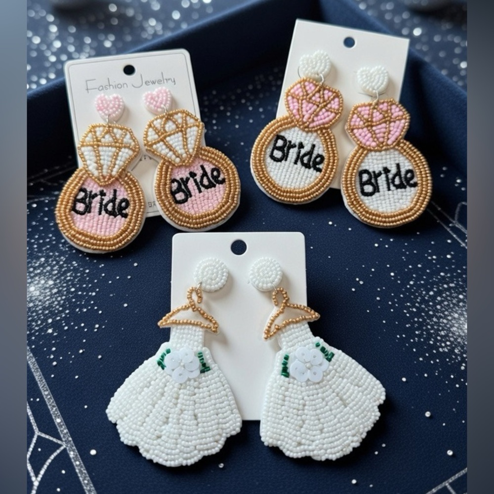 Seed Beaded Dangle Wedding Earrings Bride